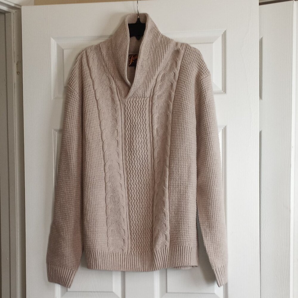 Johnny Bigg Beige Shawl Collar Cabke Knit Long Sleeve Sweater
